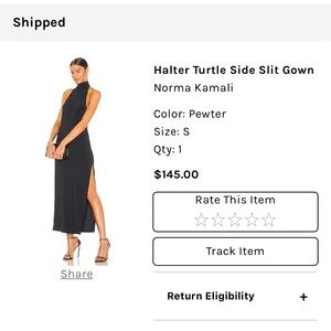 Norma Kamali Halter Turtle Side Slit Gown